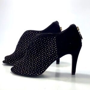 Alfani Keelise Faux Suede Black & Gold Peep Toe Booties 7